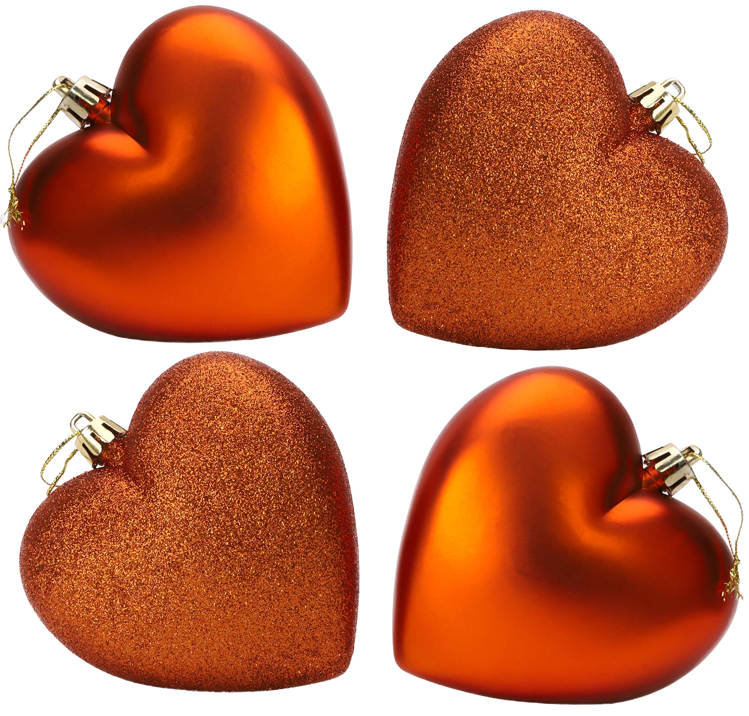 Christmas Concepts® 4-100mm Heart Shaped Baubles - Matte & Glitter Design - Christmas Decoration (Copper)