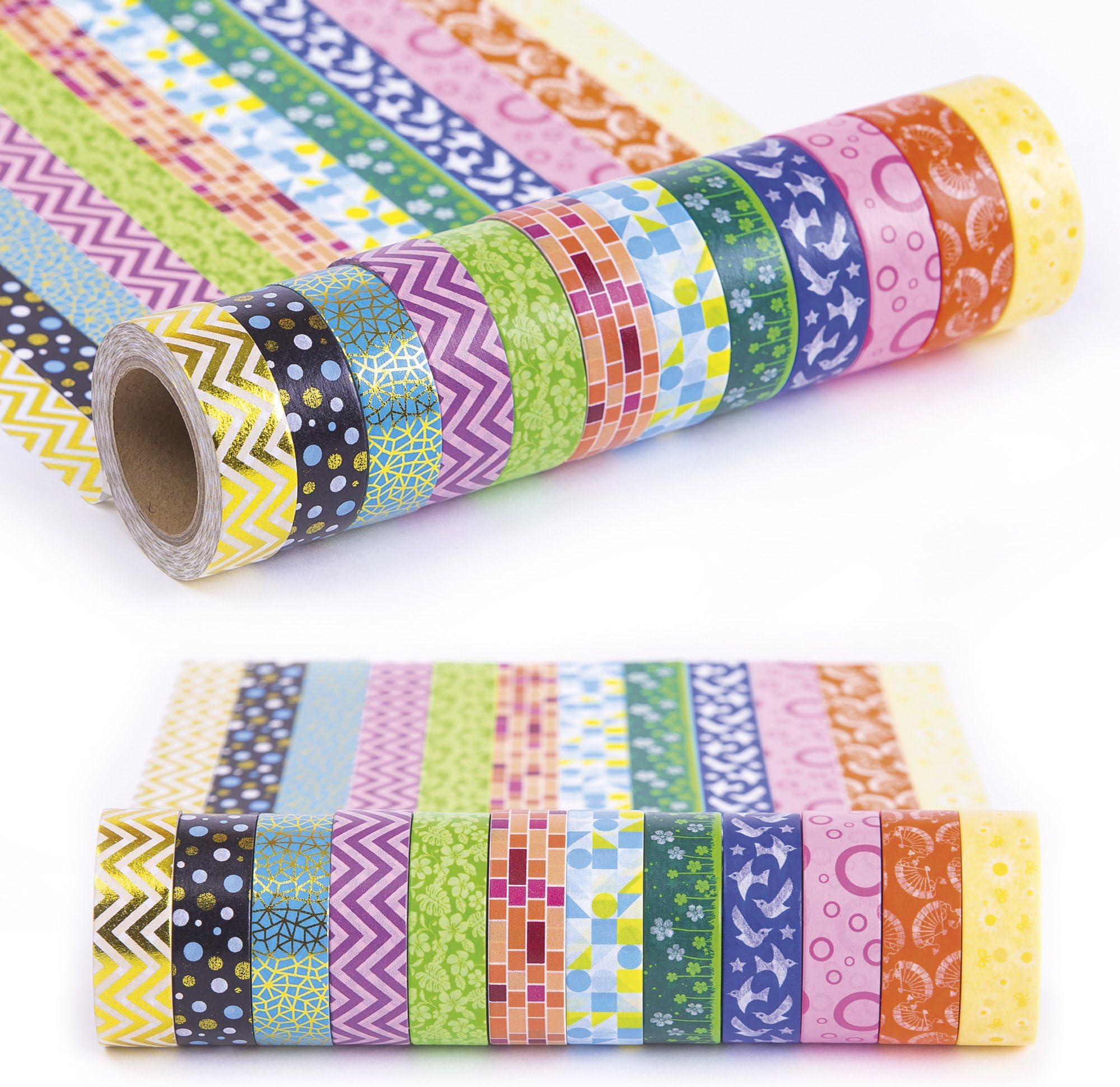 Decorative Washi Tape Set 12 Rolls, Rainbow Masking Tape Kit for Scrapbooking, DIY Projects, Decorating
