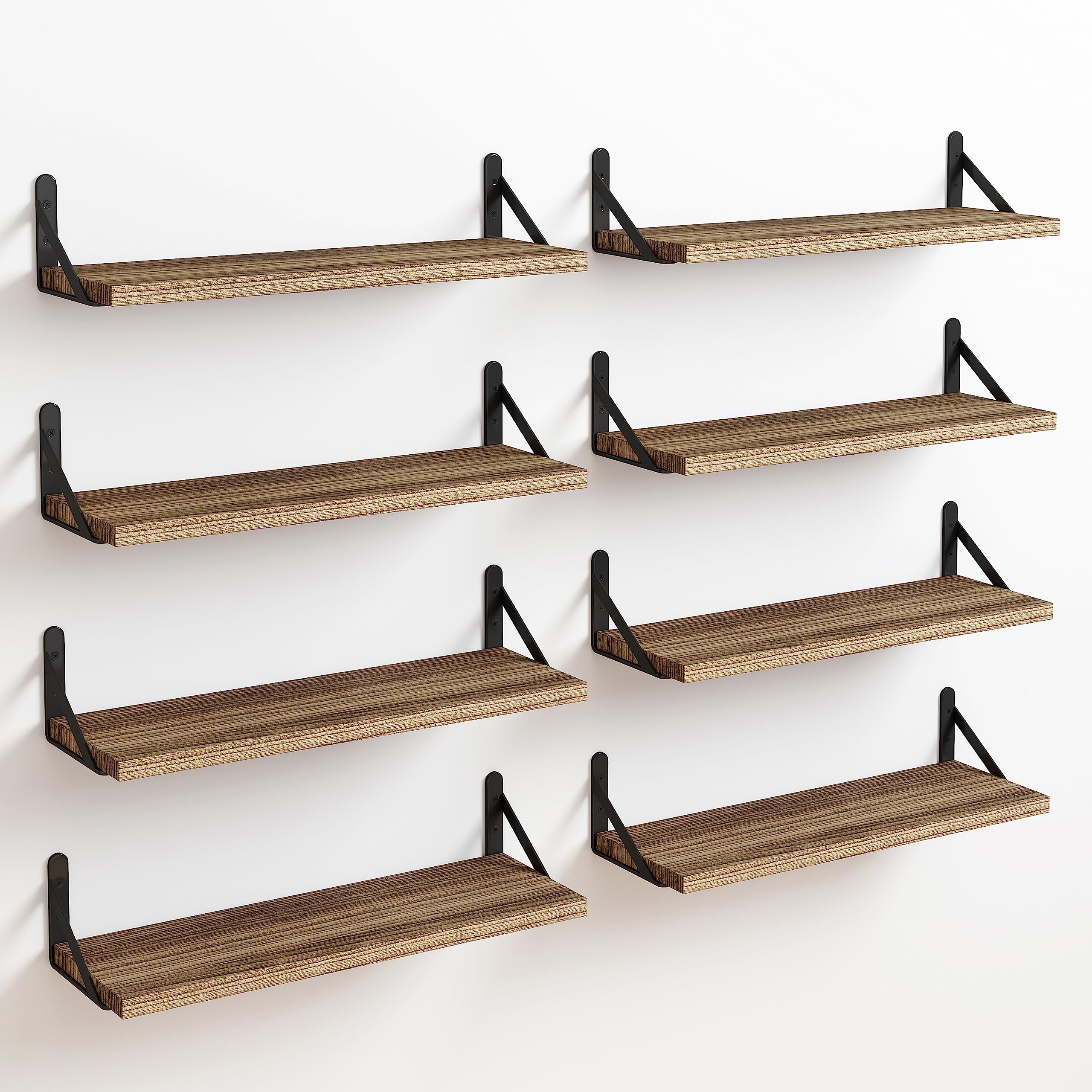 Fixwal Floating Shelves for Room Wall, Width 4.7in Rustic Wood Wall Storage Shelves for Bedroom, Living Room, Kitchen, Bathroom, Office Decor and Plants Display (Set of 8 Carbonized Black)