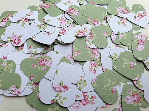 Vintage Style Floral Heart Confetti White And Green Shabby Chic