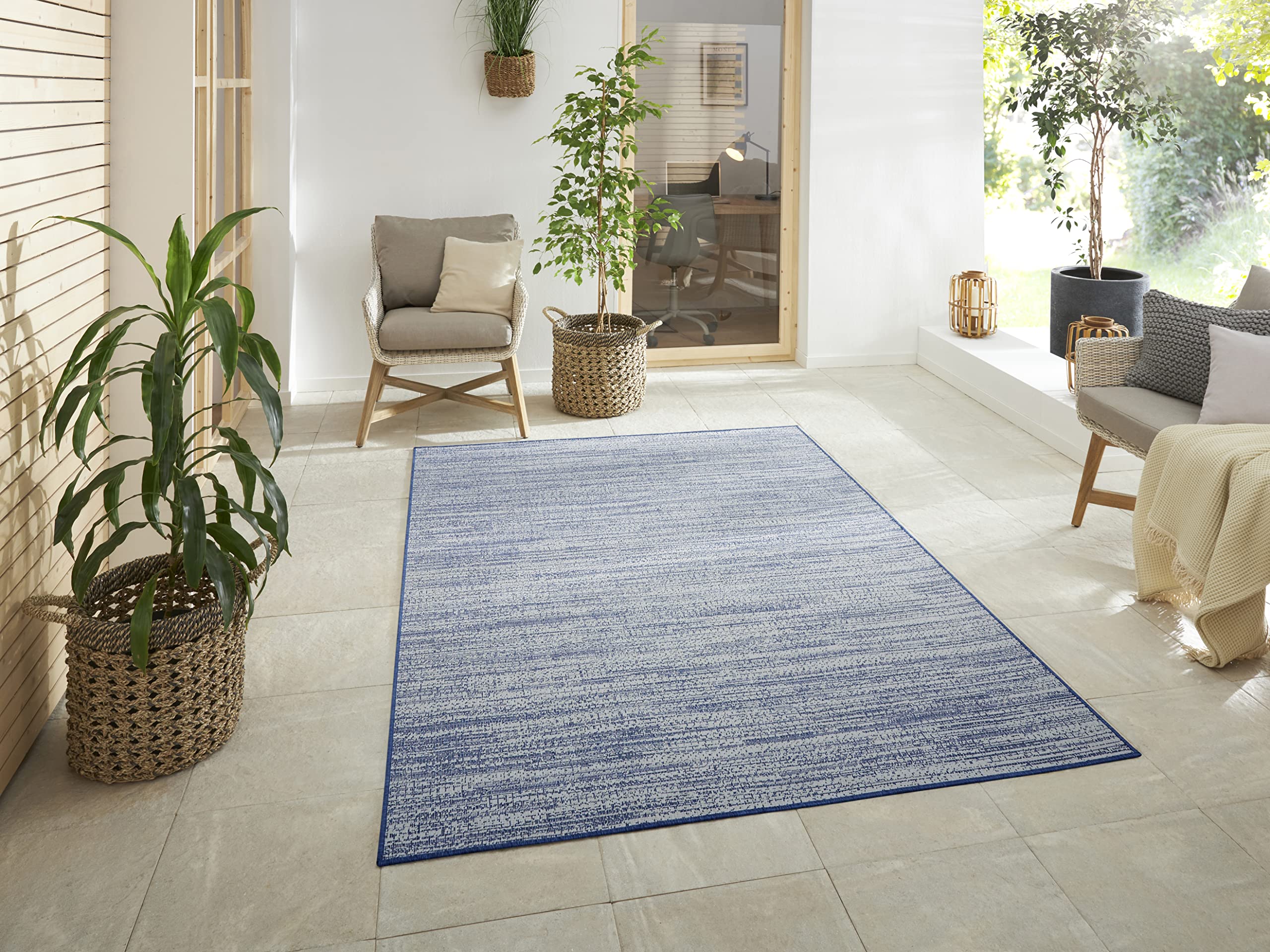ELLE Decoration Indoor and Outdoor Mèlange Flat Weave Reversible Rug Modern Design Mottled Robust Easy Care Water-Repellent Balcony Patio Garden Living Room Office Bedroom Ocean 240 x 340 cm