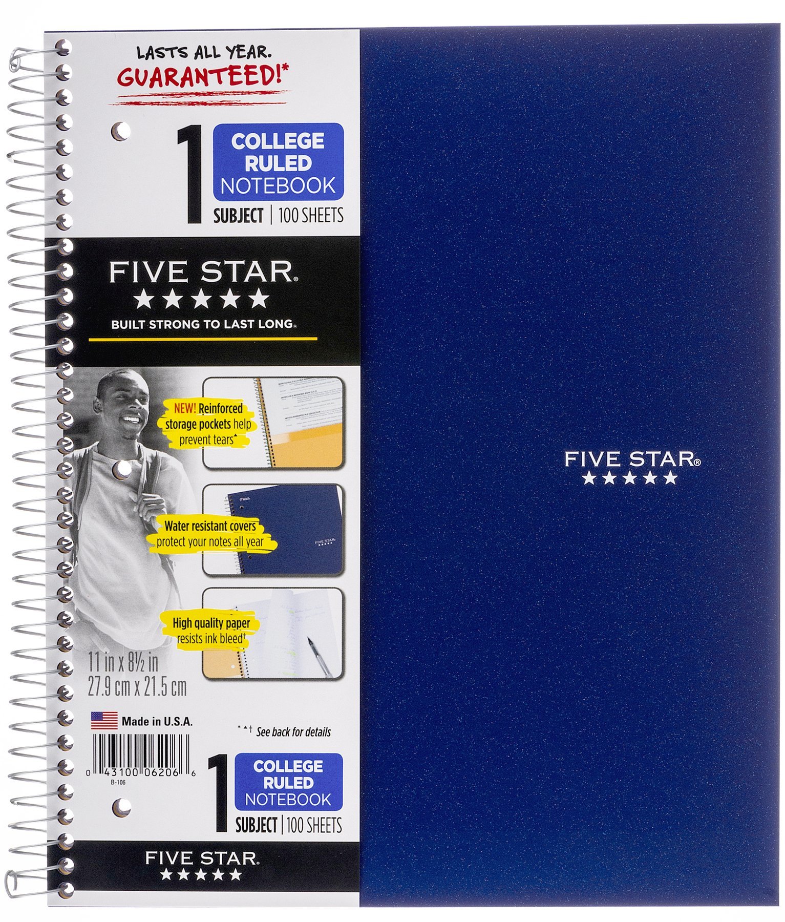 Photo 1 of  6 pack Five Star 06206 11" X 8-1/2" 1 Subject Wirebound Notebook Assorted Colors