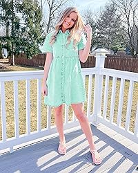 GRAPENT Button Down Denim Dress for Women Babydoll