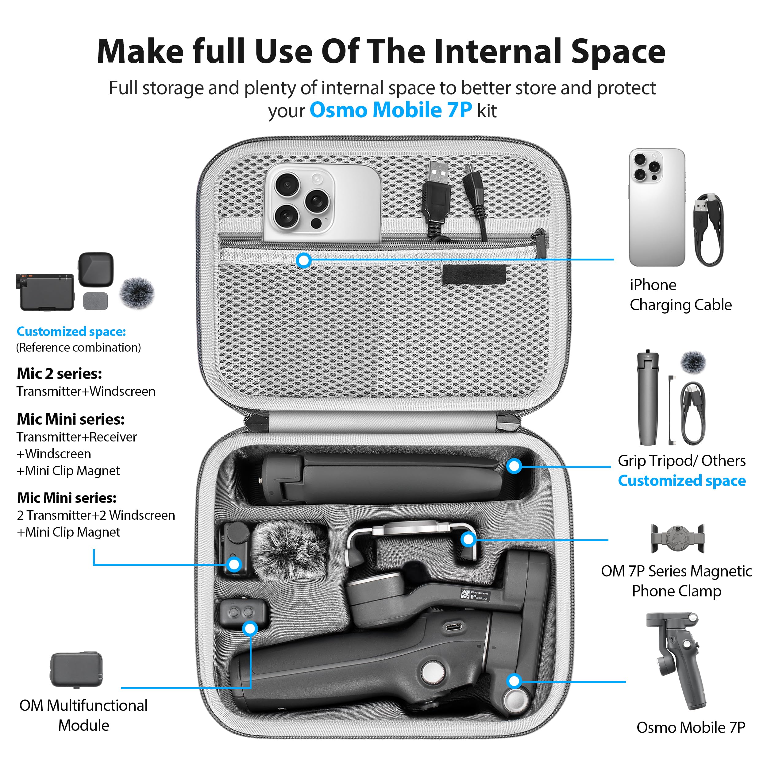 STARTRC PHOTO Osmo Mobile 7P Case,Portable PU Shoulder Bag for Dji OM 7 Pro/7 OM8 Gimbal Stabilizer Travel Case for DJI Osmo Mobile 7/7P Accessories