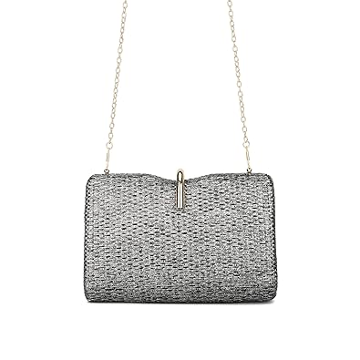 E2O Shimmer Grey Clutch With Long Belt