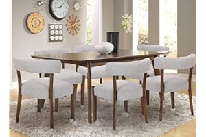 RNKSFX Wooden Dining Chairs Set of 6 Upholstered Kitchen & Dining Room Linen Fabric Chairs Mid Century Modern Dining Woven Chairs Low Back, Beige Fabric
