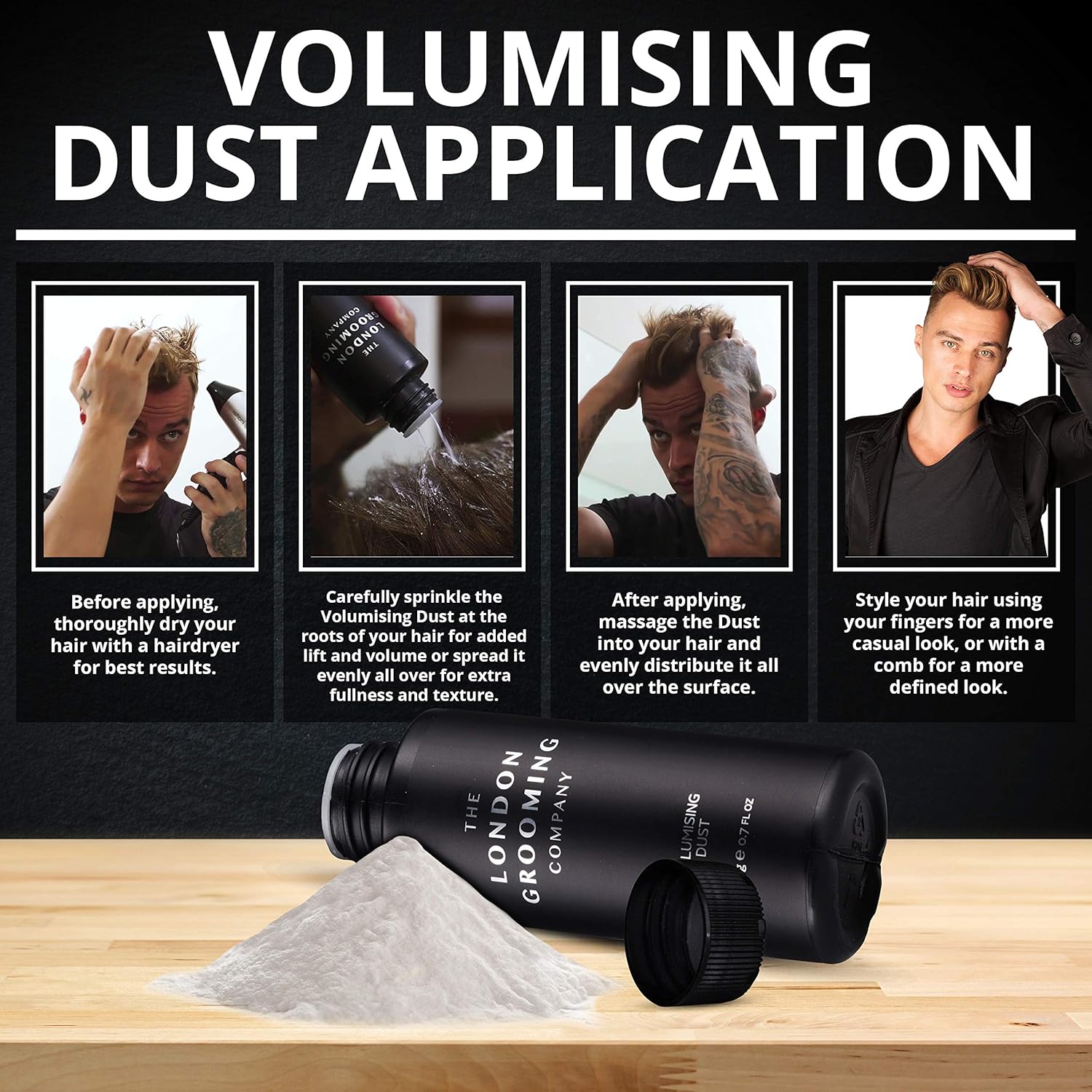 The London Grooming Company Volumizing Matte Styling Texturizing Hair Powder for Men, 0.7oz (20gm) Shaker Bottle: Beauty