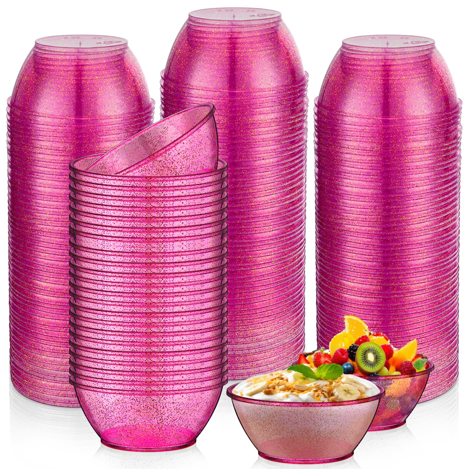 Photo 1 of Yungyan 200 Pack Disposable Clear Plastic Bowls for Party 6oz Hard Plastic Salsa Dessert Ice Cream Candy Fruit Small Glitter Bowls for Christmas Wedding Baby Shower Birthday Party(Rose Red)