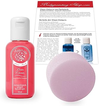 Farbstark Bodypainting Farben Hautfreundliche Korperfarbe In Profi Qualitat Auch Fur Airbrush Geeignet Set 50 Ml Farbe Schminkschwamm Pink Amazon De Beauty