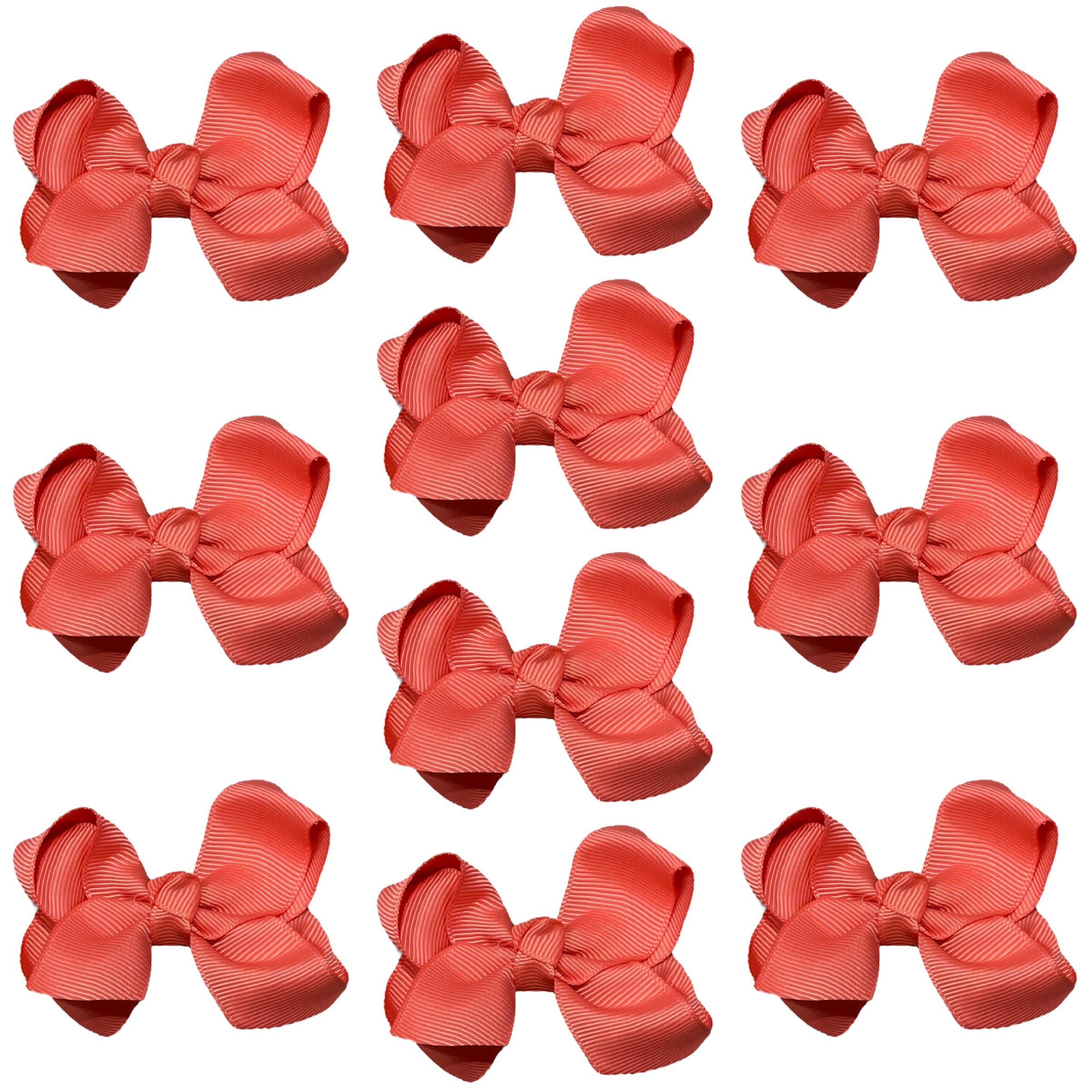 10pk Salmon Pink Hair Bows Knots Clips Slides Grips 3" Inch 7.6cm Solid Colour Girls School Hairbow Accessories