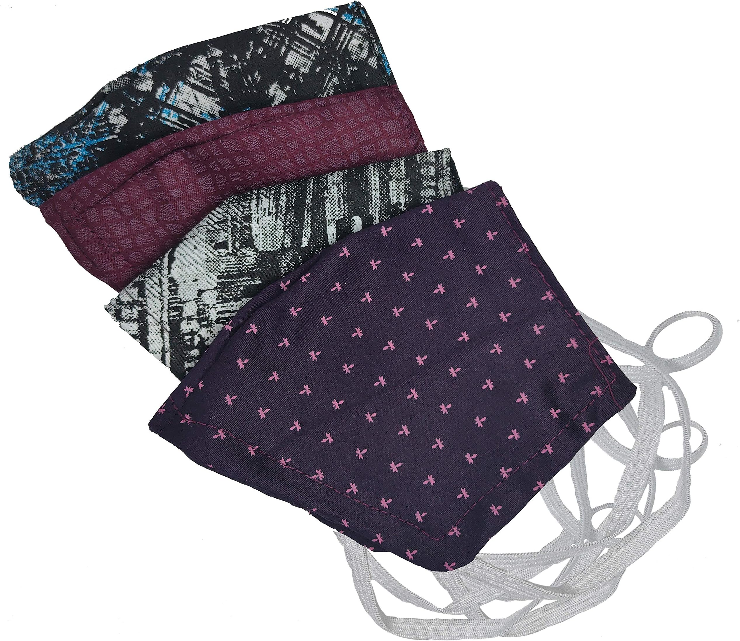 FNKSTYLE Cotton face mask UNISEX 2 ply Reusable and Washable,Printed, easy to breathe, Assorted Prints Pack of 4 pc (PRINTED)