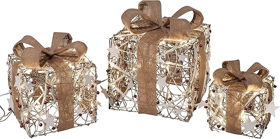 dekojohnson - Cajas de Regalo Decorativas LED con Lazos y Estrellas, 3