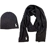 Polo Ralph Lauren Men's 2 Piece Set Hat & Scarf Black Lambswool Blend