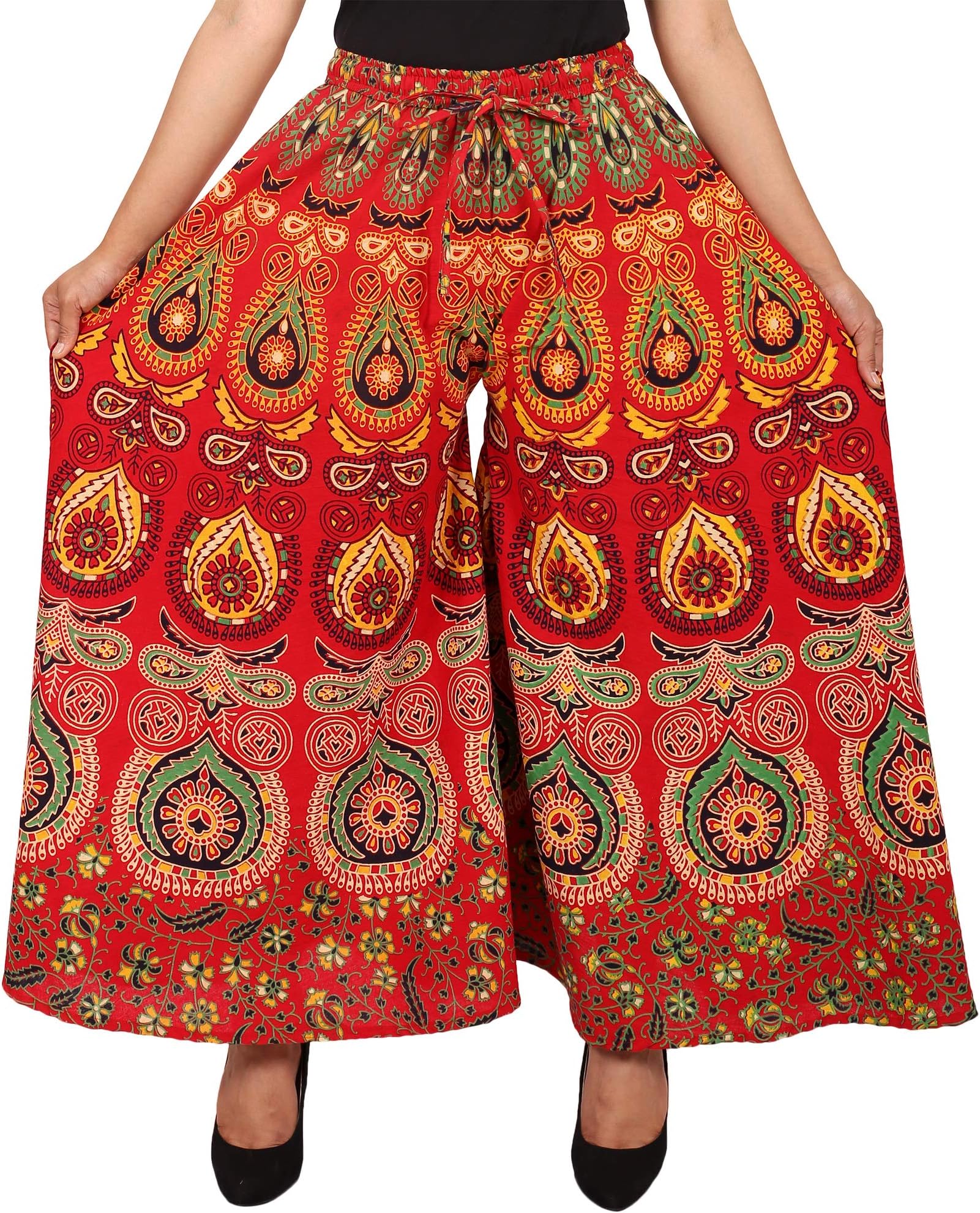 Cotton Women's Regular Fit Jaipuri Printed Divider Palazzo Pant (Free Size)