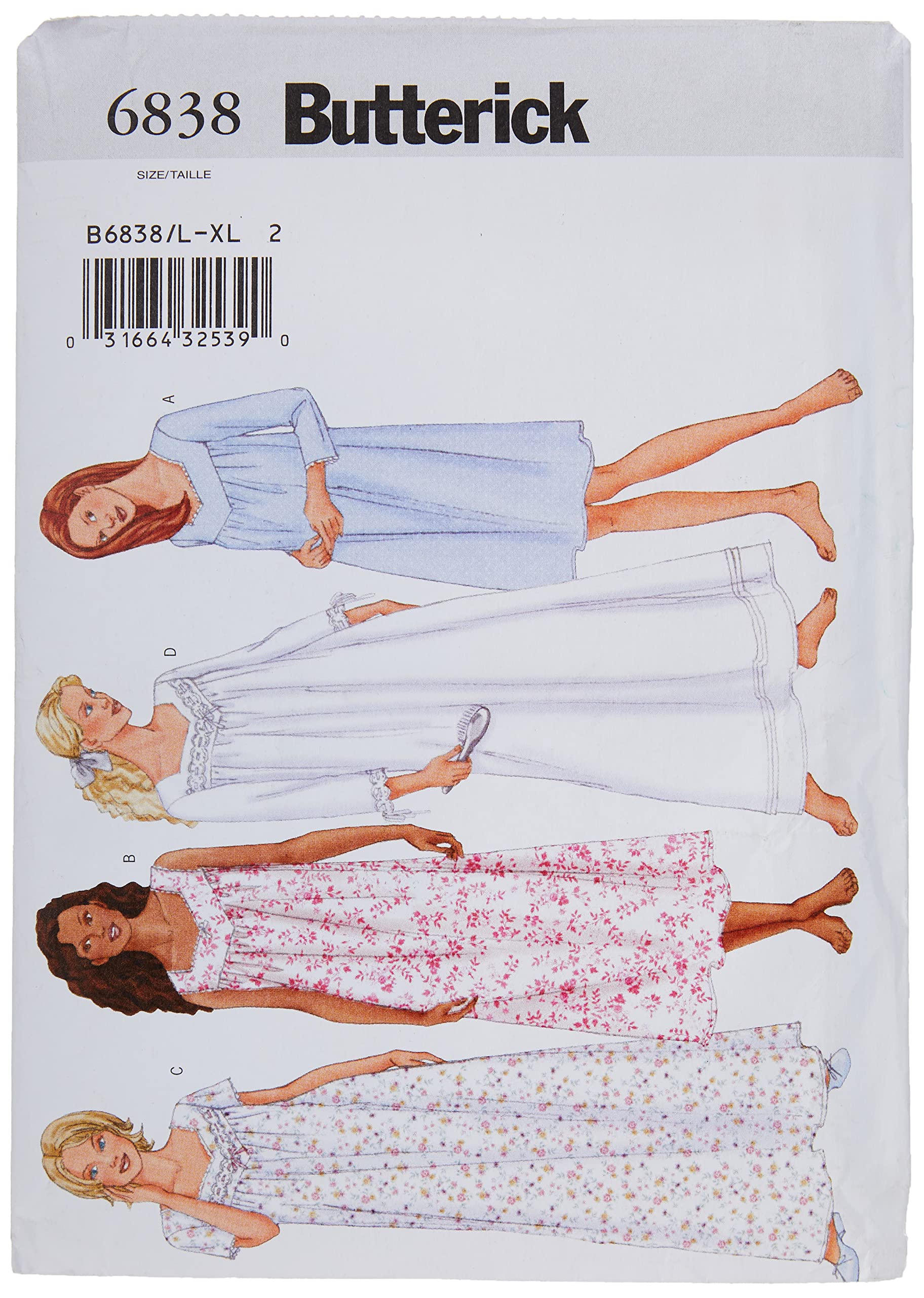 Butterick Patterns B6838 Size Large Large - Extra-Large Misses'/ Misses' Petite Nightgown, Pack of 1, White