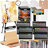 VISWIN Professional All-in-One Art Painting Kit with Aluminum & Beech Wood Easel, 96 Acrylic, Watercolor & Oil Paint Set, Canvas, Painting Set with Complete Art Supplies for Adult, Artist, Beginner