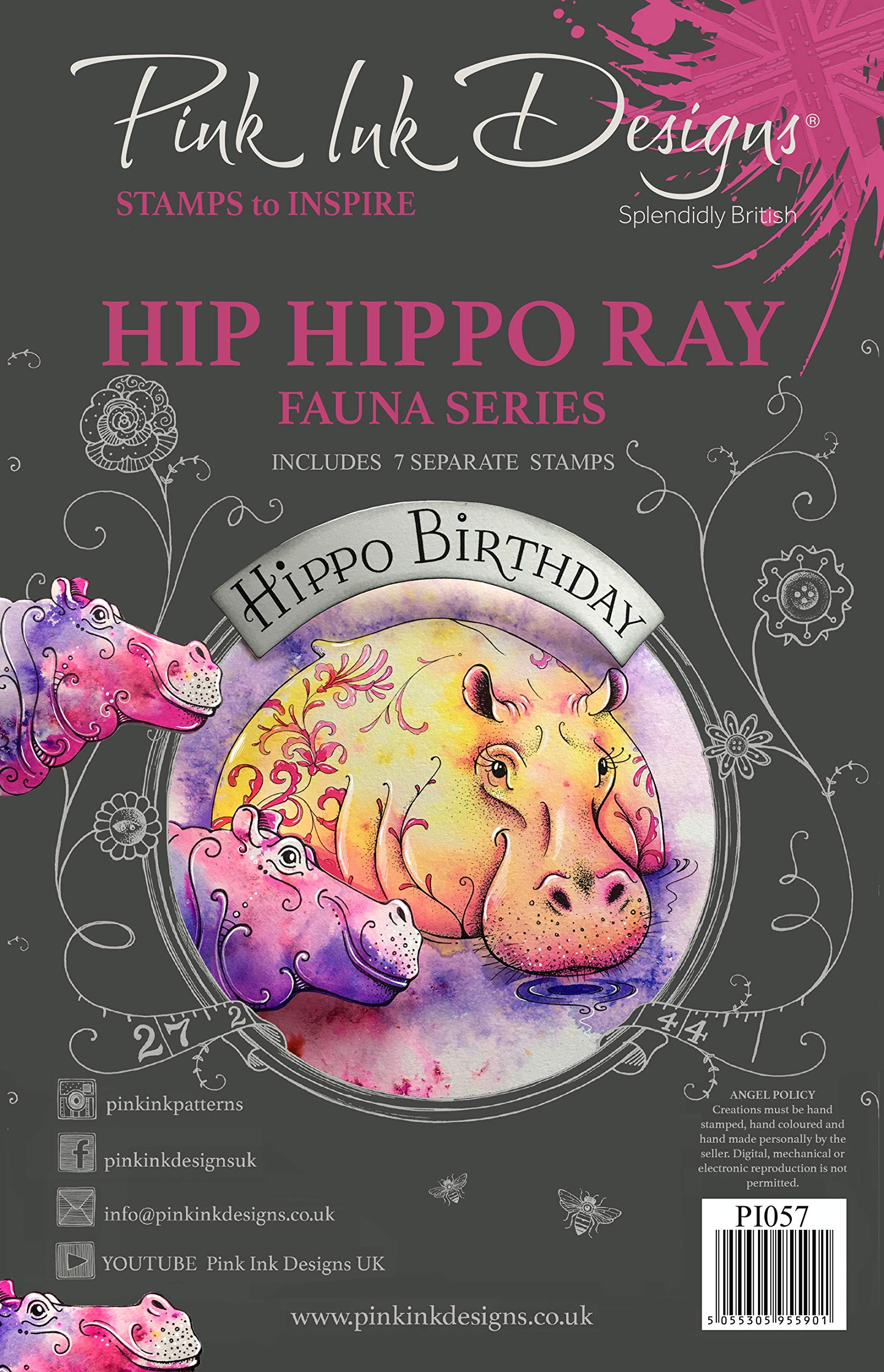 Pink Ink Designs Hip Hippo-Ray-Clear Stamp Set, A5, Transparent