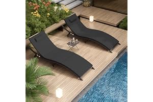 Delnavik Patio Chaise Lounge Set 3 Pieces Outdoor Lounge Chair Outdoor Wicker Lounge Chairs with Table Folding Chaise Lounger for Poolside Backyard Porch, Black