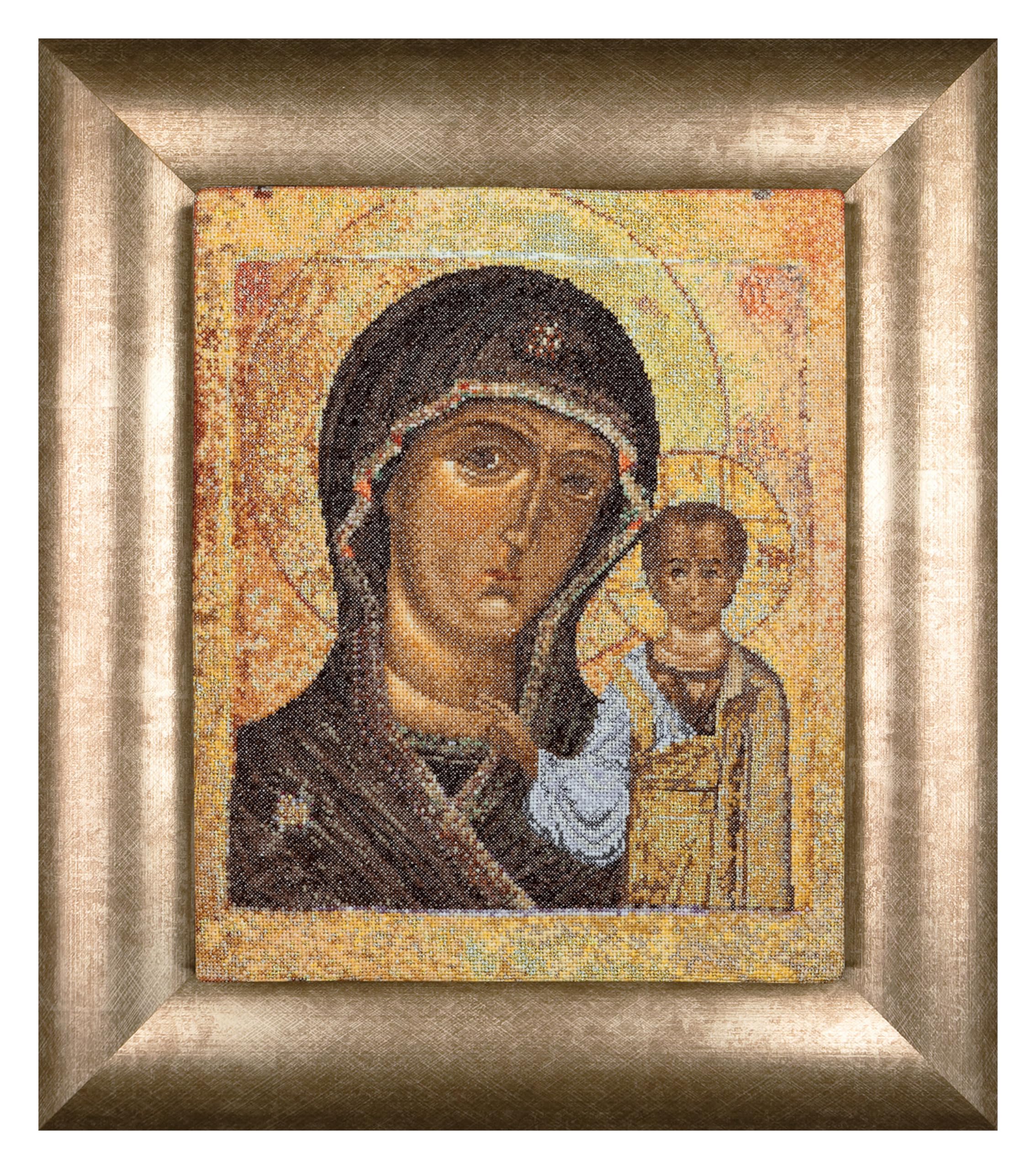 Thea Gouverneur - Counted Cross Stitch Kit - Virgin of Kazan Icon - Aida - 18 Count - Embroidery Kit for Adults - DMC Embroidery Threads and Other Cross Stitch Supplies Included - 477A