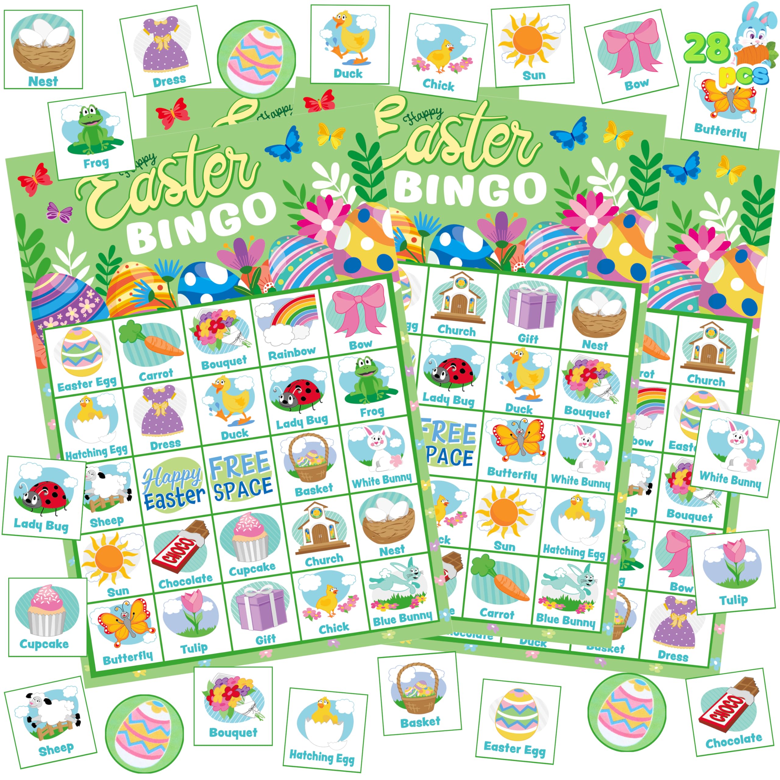 JOYIN 28 Players Easter Bingo Cards (5x5) for Easter Party Goodies Games, Kids School Classroom Gift, Indoor Family Activities, Basket Filler Stuffers