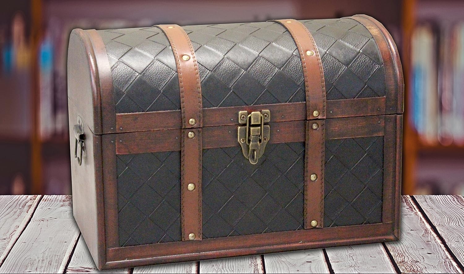 Vintiquewise(TM) Wooden Leather Treasure Chest: Furniture & Decor