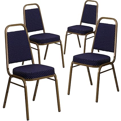 Flash Furniture 4 Pk Hercules Series Trapezoidal Back Stacking Banquet Chair In Navy Patterned Fabric Gold Frame