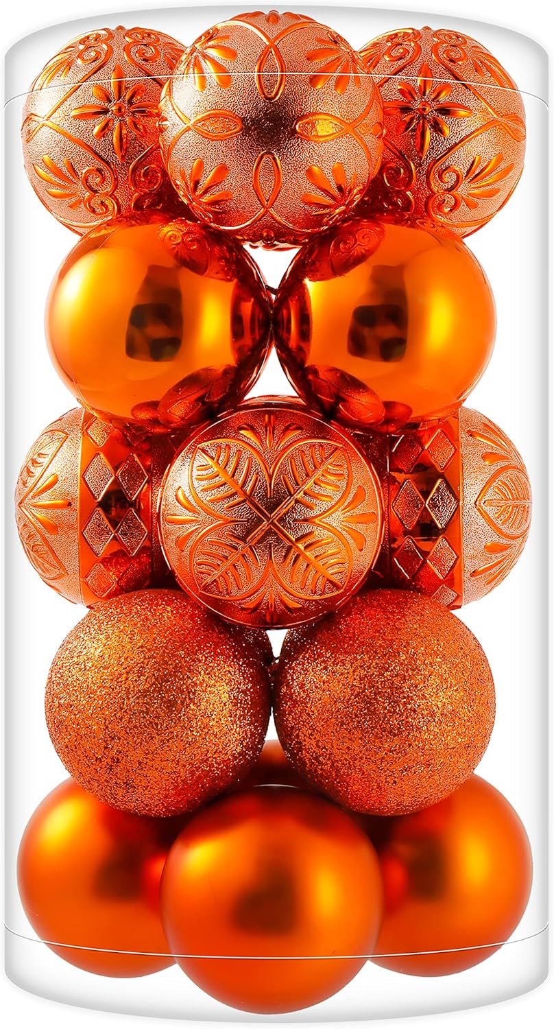 Ornaments - 20ct Copper Orange Christmas Ball Ornaments Shatterproof Plastic Christmas Tree Decorations for Xmas Party Home Office Holiday Halloween Decor -Large Size (3.15