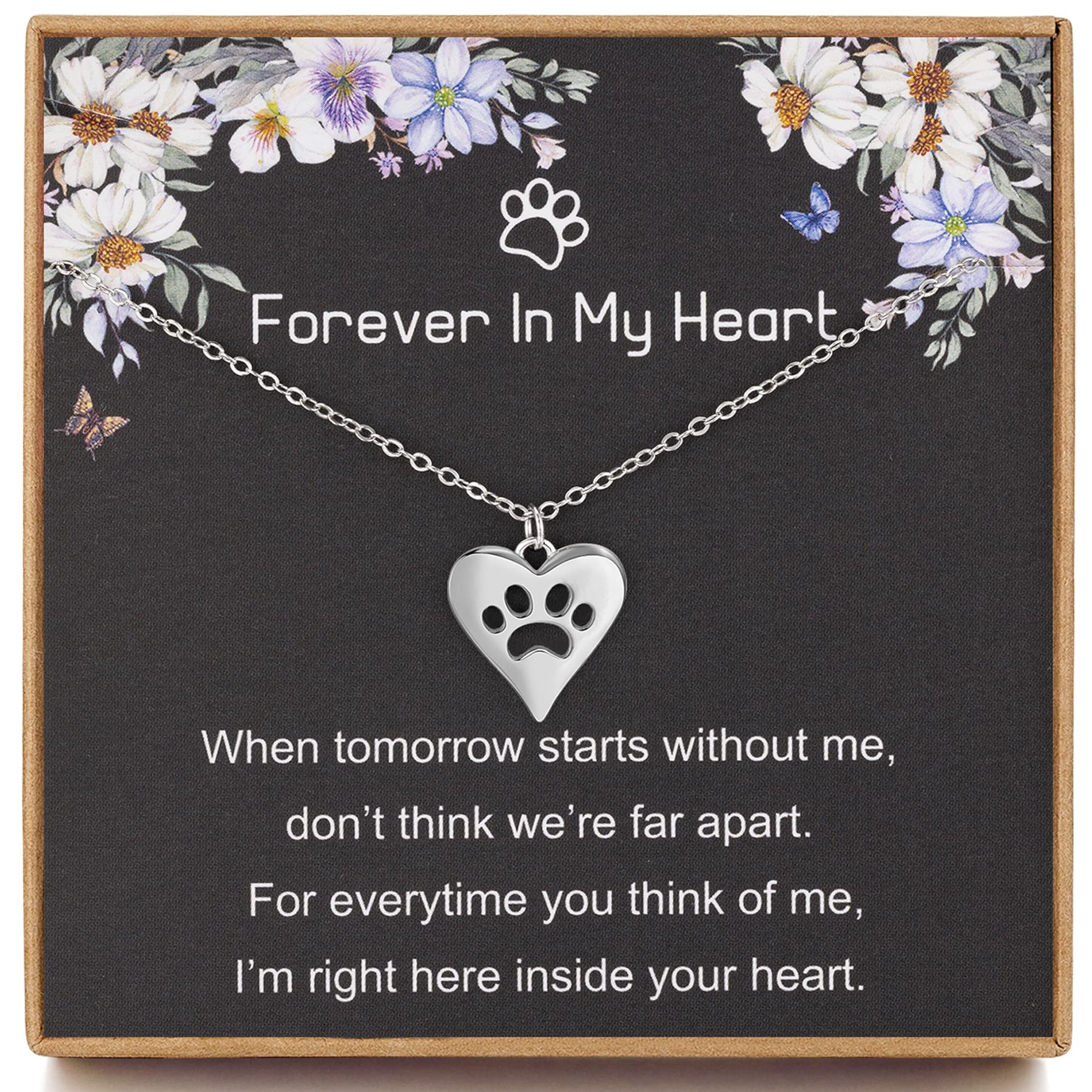 Weelody Loss of Pet Gifts, 925 Sterling Silver Paw Pendant Necklace for Women, Pet Memorial Gift, Sympathy Gift Loss of Pet Dog, Cat