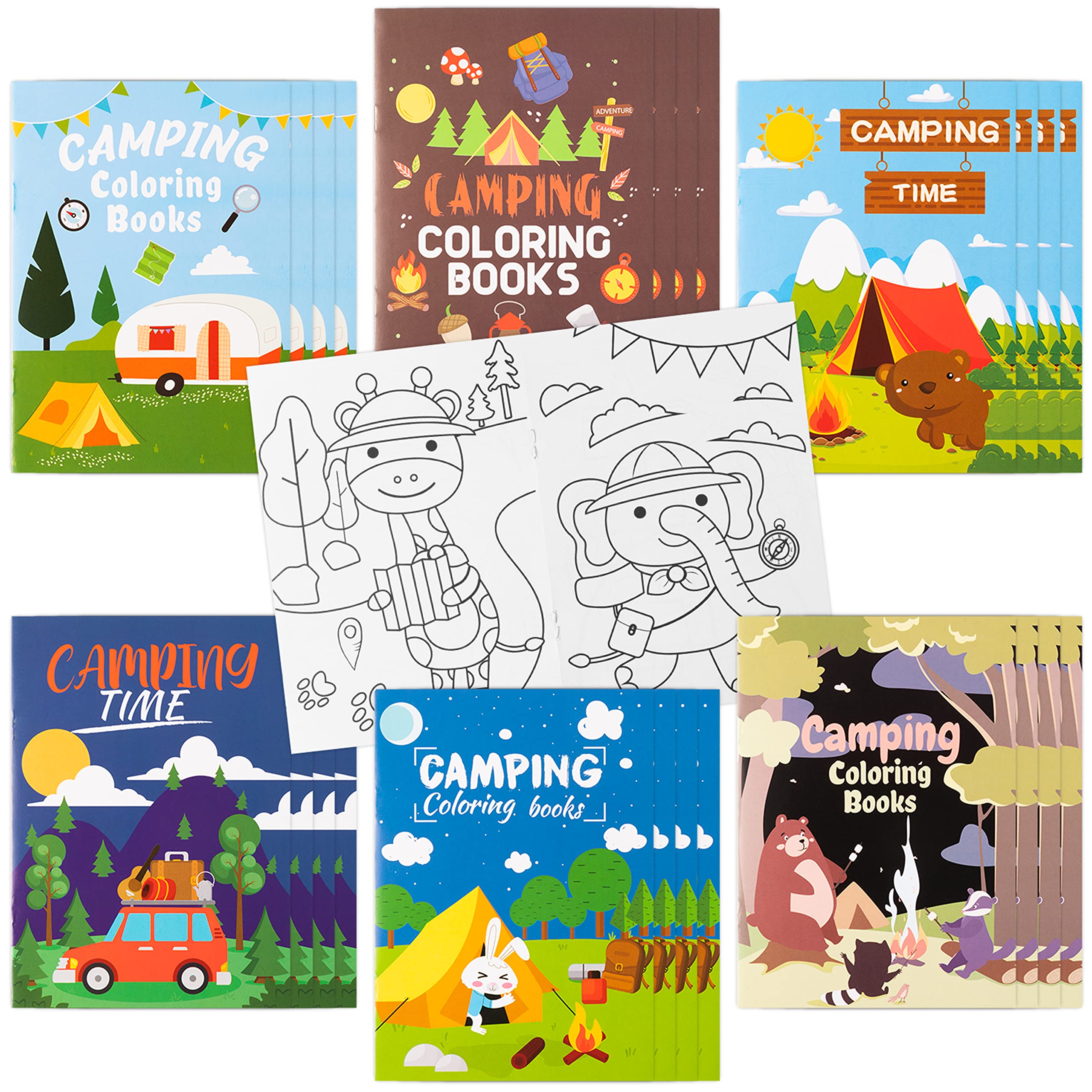 Photo 1 of Dvbonike 24Pcs Camping Coloring Books Including Tent Camping Light Forest Bear Rabbit DIY Art Drawing Patterns Summer Birthday Party Favors Gifts Home School Activity Supplies for Kids Boys Girls