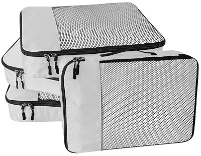 WTREE 4-Piece Packing Cubes Travel Accessories Set for Suitcases - Luggage Organizer Bags with Double Zipper - Mesh Top - Small - Beige