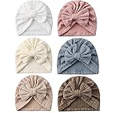 ZURLEFY 6 PCS Stretchy Baby Turban Hats, Baby Hat with Bows for Girls, Baby Boys Caps, Toddler, Newborn, Infant Hat Unisex