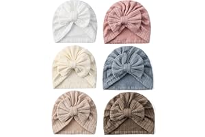 ZURLEFY 6 PCS Stretchy Baby Turban Hats, Baby Hat with Bows for Girls, Baby Boys Caps, Toddler, Newborn, Infant Hat Unisex