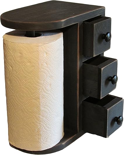 Amazon Amish手作り木製紙タオルホルダー駅 3引き出し ソリッド木製 プリミティブに仕上げた素朴なブラックwash仕上げ Hand Made By The Amish Guys The Amish Guys キッチンペーパーホルダー