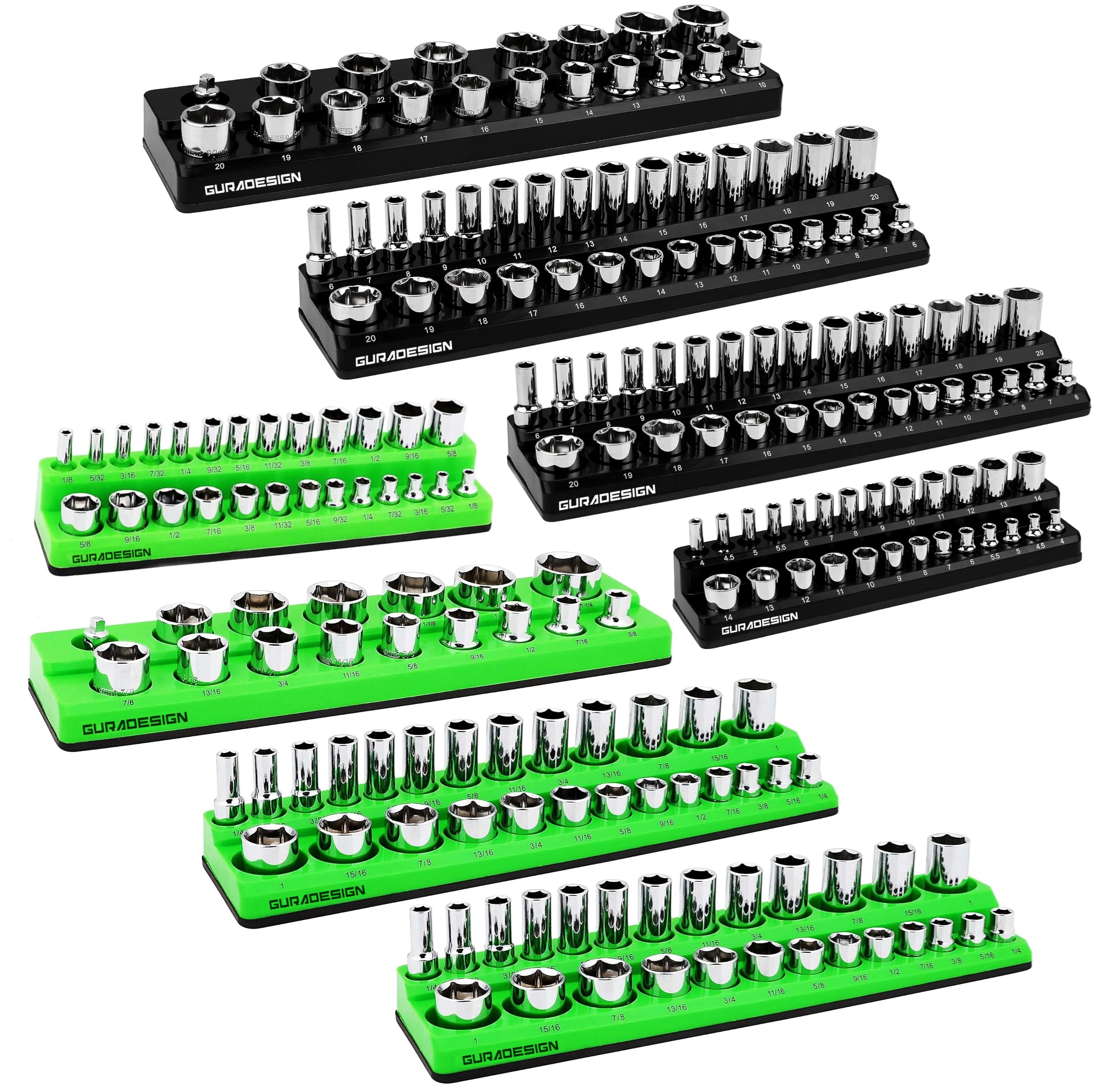 Photo 1 of GURADESIGN 8PCS Magnetic Socket Organizer Set, Magnetic Socket Holder, 1/4", 3/8", 1/2" Metric & SAE Magnetic Socket Tools Trays.