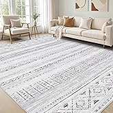 cotiled 5x7 Area Rug for Living Room, Washable Non-Slip Large Area Rug, Indoor Floor Carpet Low Pile Soft Boho Farmhouse Rug for Bedroom Dining Room (Dark Grey,5'x7')