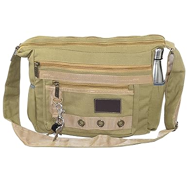 NISUN Stylish cotton sling cross body messenger college one side shoulder bag for men women Khaki