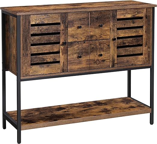 Vasagle Sideboard Schrank Mit 2 Schubladen Und Turen 1 Ablage Fur Esszimmer Wohnzimmer Kuche 100 X 35 X 84 5 Cm Industrie Design Vintagebraun Schwarz Lsc082b01 Amazon De Kuche Haushalt