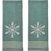 SKL Home Christmas Winter Snowflake Hand Towel Set, Green (2-Pack)