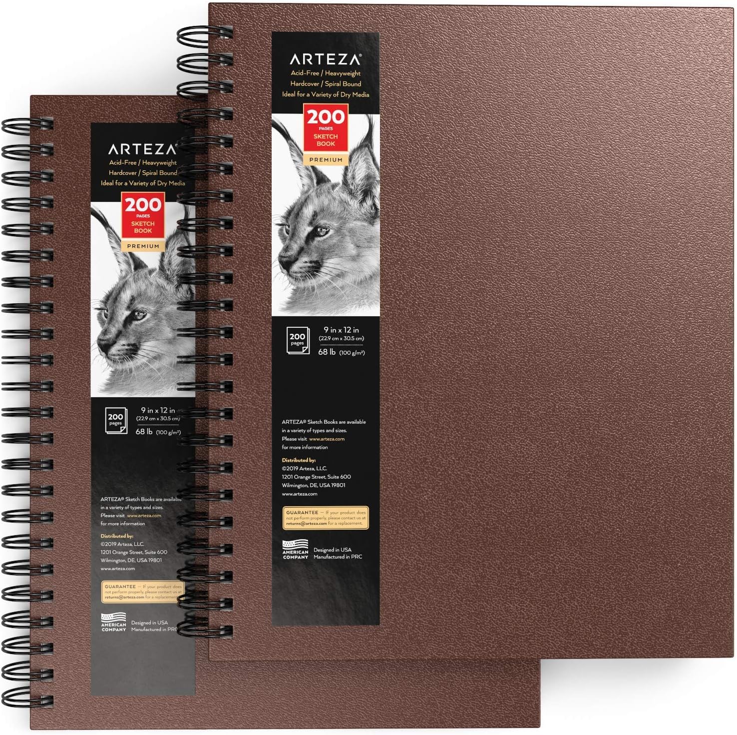 Arteza Sketch Book, 22.9 x 30.5cm, 2-Pack, Brown Drawing Pad, 200 Sheets Total, 100 GSM, Hardcover Sketchbook, Spiral-Bound - Image 3