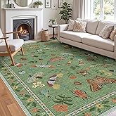 Othilic Floral 5x8 Living Room Area Rug - Sage Green Soft Washable Boho Rugs for Bedroom Aesthetic Stain Resistant Carpet Non Slip Modern Insect Print Rugs for Living Room Dining Room Kids Room Office