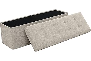 Ornavo Home 45 Inch Folding Storage Ottoman with Storage Bench, Long Large Storage Ottoman Bench, Storage Chest, Foot Rest Stool, Bedroom Bench with Storage - (Beige)