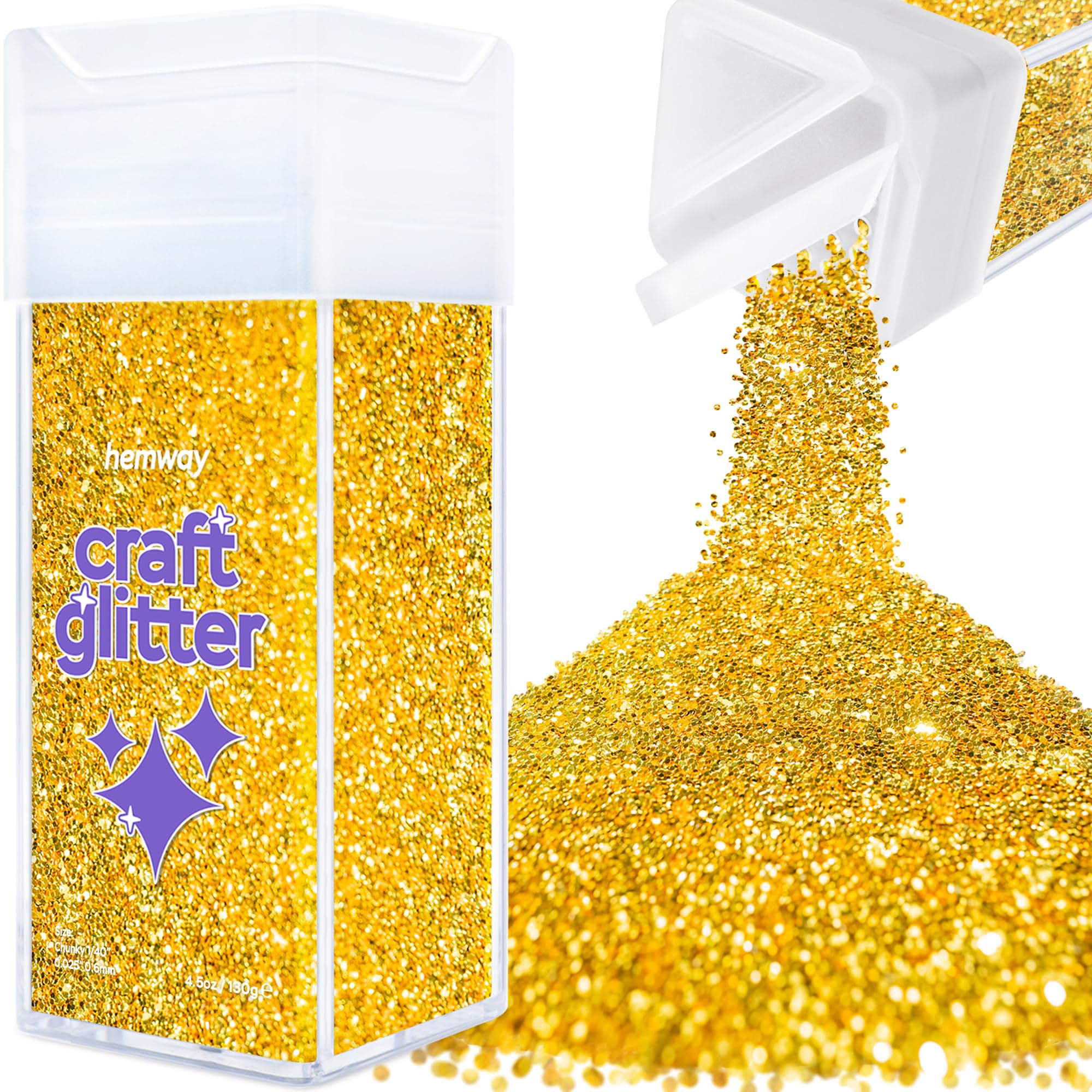 Hemway Glitter Shaker Gold 110g Chunky, Craft Glitter Shaker for Resin & Epoxy Crafts, Christmas Art Supplies, Nail, Body, Face, Eye, Festival, Crafting, Slime, Sparkle