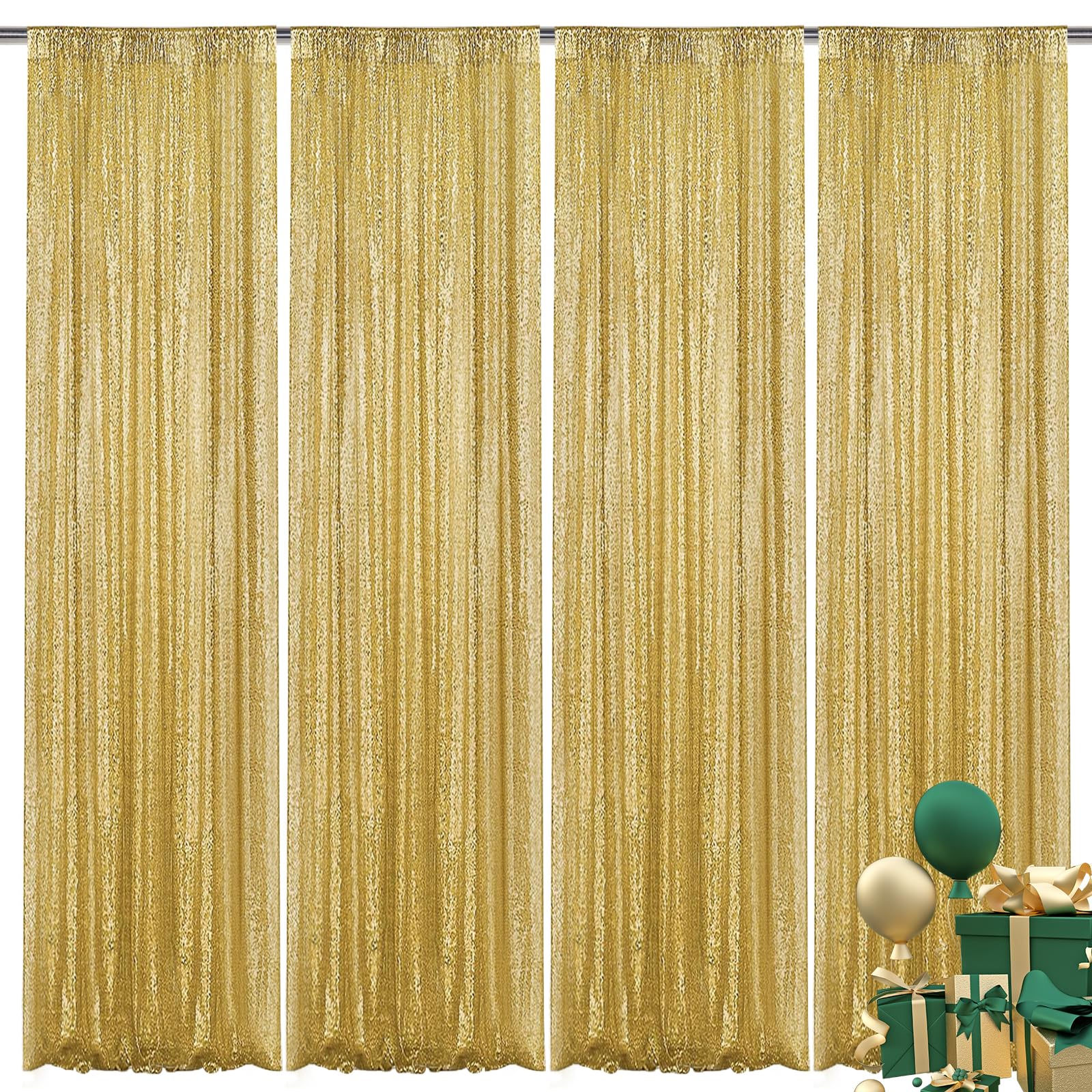 Photo 1 of Yblut Gold Sequin Backdrop Curtain 4 Pieces 2FTx8FT Glitter Photography Backdrop for Party Wedding Birthday Christmas Decorations