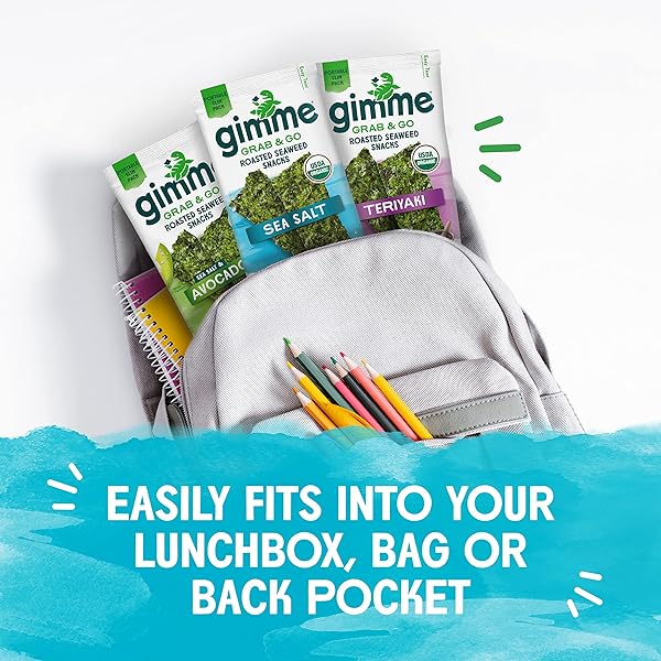 GIMME SEAWEED GRAB & GO ORGANIC PREMIUM ROASTED SEAWEED SNACKS, SEA SALT, 5 COUNT TRAYLESS, KETO, VEGAN, GLUTEN-FREE, GREAT SOURCE OF OMEGA3S AND IODINE, HEALTHY ON-THE-GO SNACK FOR KIDS AND ADULTS