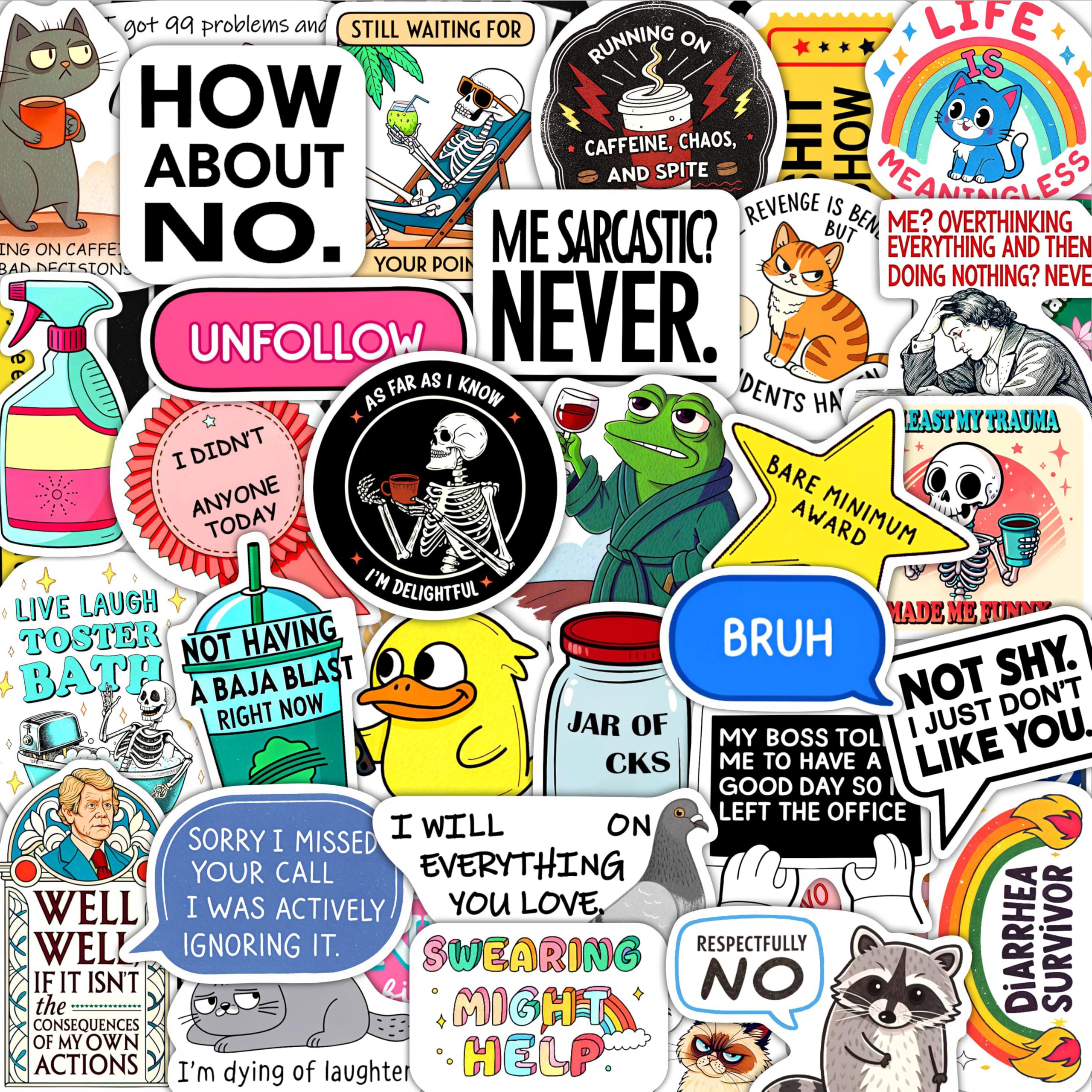 Photo 1 of 100Pcs Sarcastic Stickers for Adults - Funny Inappropriate Snarky Stickers, Sassy Unhinged Mean Silly Decals for Water Botttle, Laptop - Gag Gifts for Women & Men