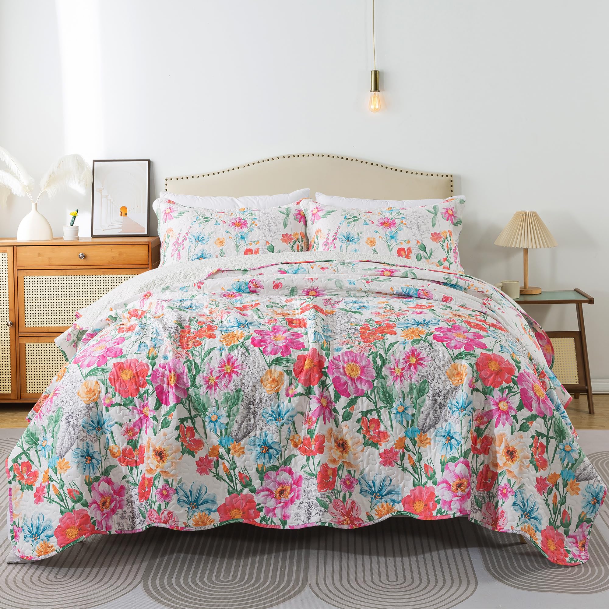 HoneiLife Quilt Sets King Size - Floral Bedspreads