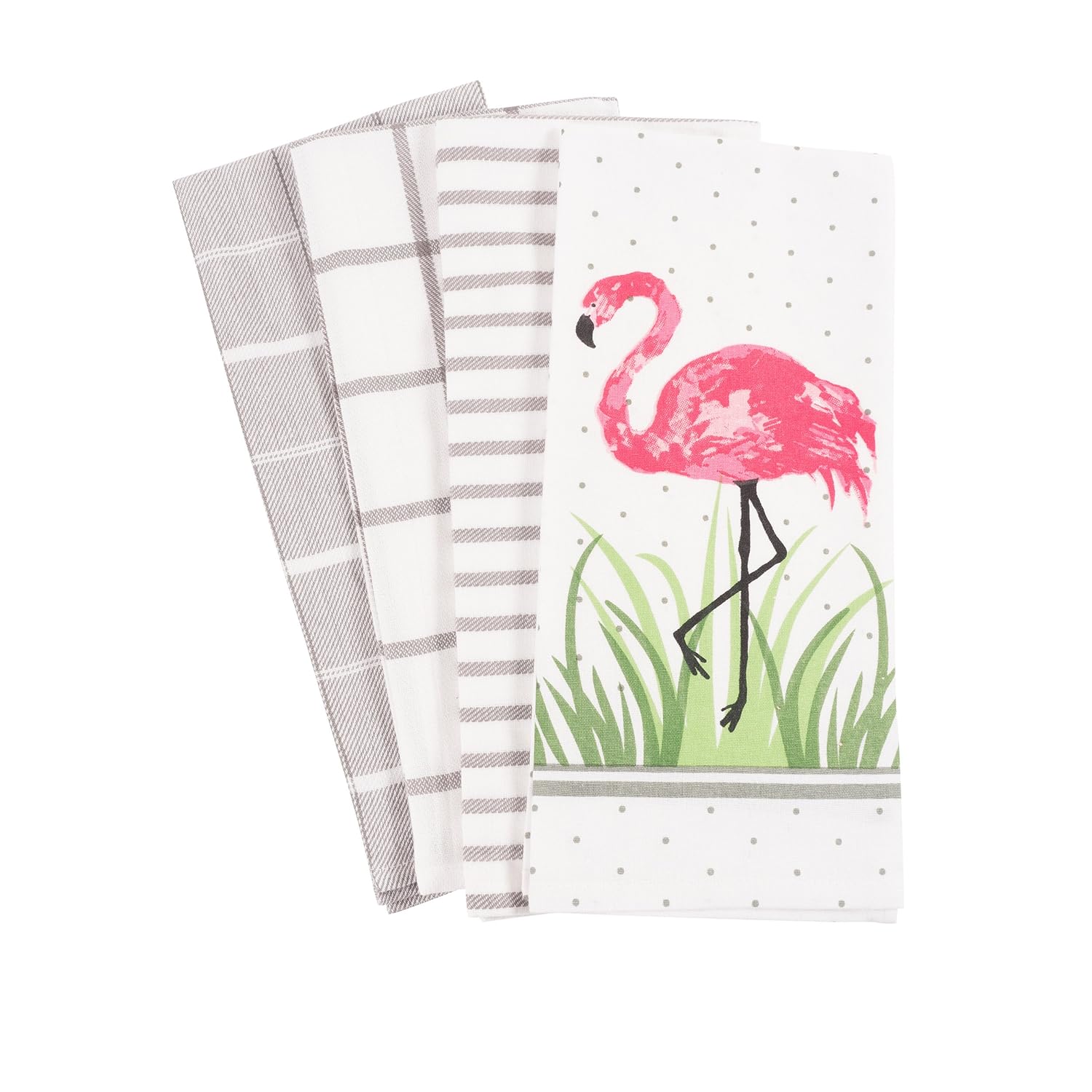 Pantry Flamingo Kitchen Dish Towel Set of 4, 100-Percent Cotton, 18 x 28-inch