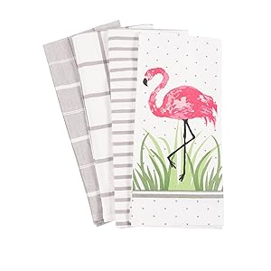 Pantry Flamingo Kitchen Dish Towel Set of 4, 100-Percent Cotton, 18 x 28-inch