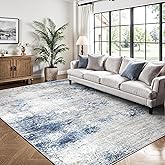 Yarooge 5x7 Area Rugs, Abstract Modern Ultra Soft Washable Rug, Non Slip Carpet with Rubber Back Stain Resistance Rugs for Living Room, Bedroom, Dining Room Decor(Blue & White)