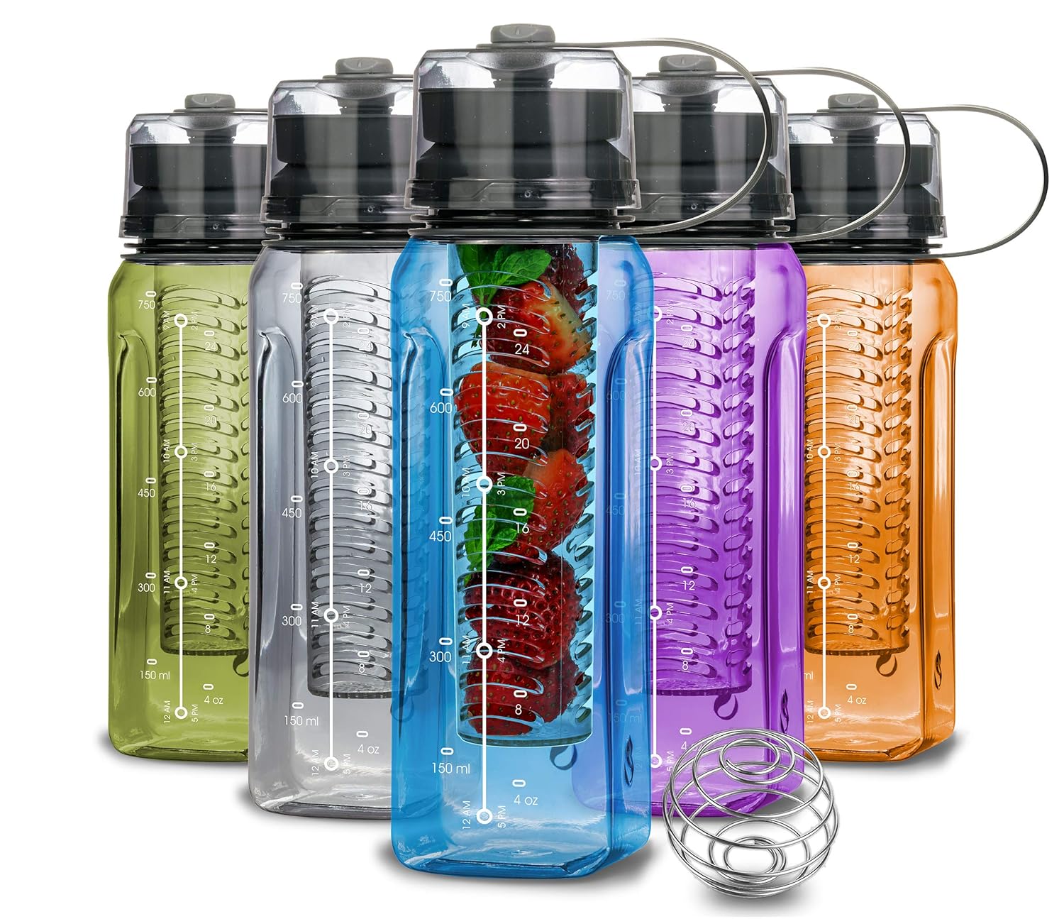 Moveo Water Bottle All-in-ONE - Fruit Infuser - Blender Bottle - Water Cup & Pill Box - Water Bottle Filter [Addition] - Easy to Carry BPA Free Tritan Material Travel Bottles